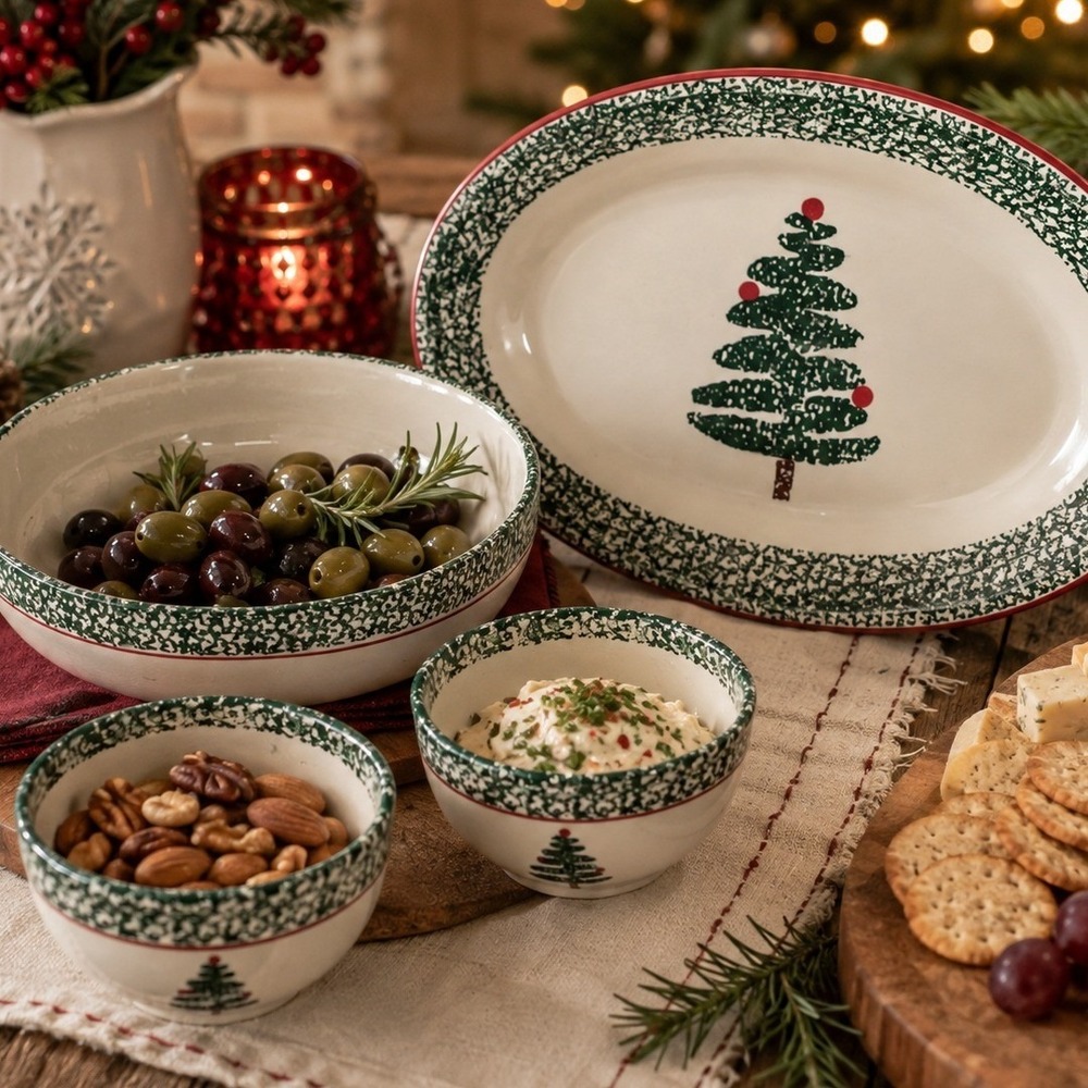 Vintage Furio Home Italy Christmas Tree Stoneware Serving Set 4 Piece